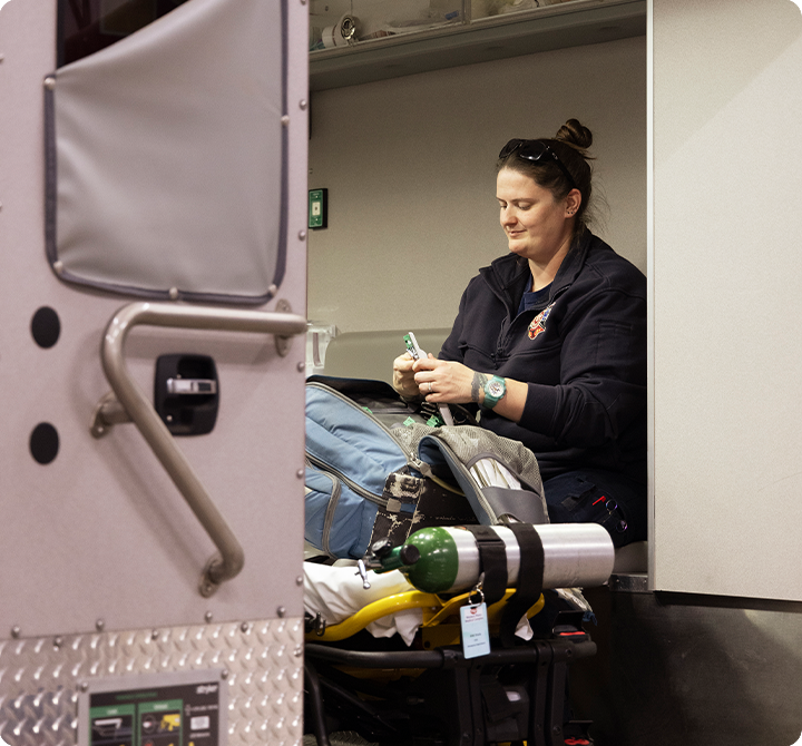 EMS working in an ambulance