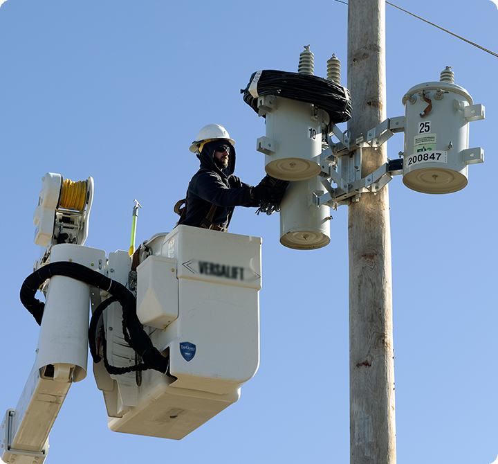 FirstNet utility worker services equipment in a lift