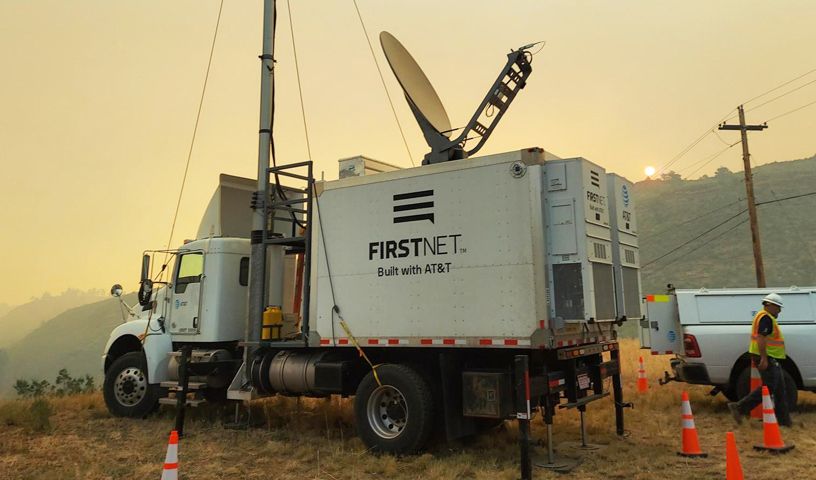 FirstNet deployed network truck in mountain fire